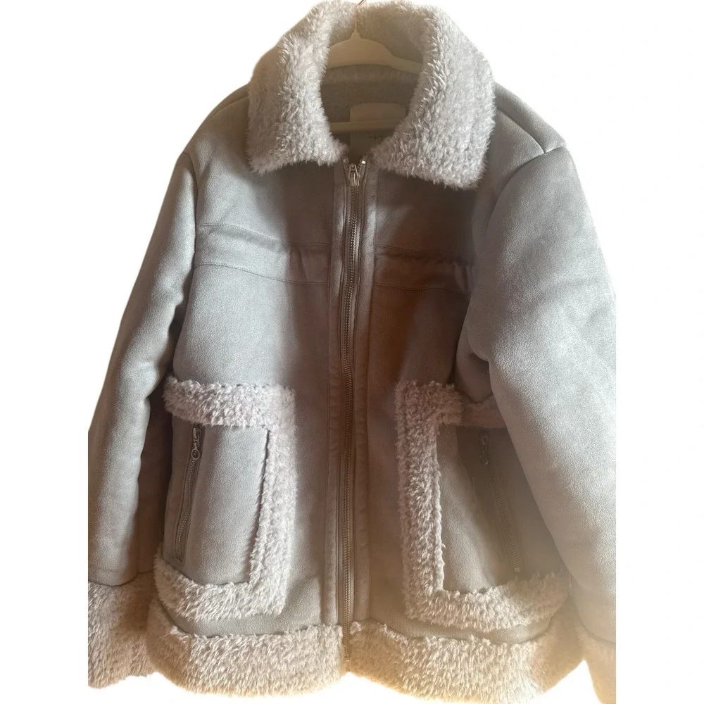 Habitual Kid Gray Faux‎ Fur Girl's Coat  Size 14 Fleece Lining Fashionable